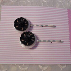 Adorable Upcycled Vintage Buttons Bobby / Hair Pins Navy Blue & White Set of 2